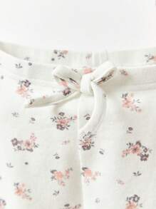 Cozy Pixies Baby Girl Floral Printed Plain Frilled Hem Long Pants Three-Piece Set - Apricot - View 7