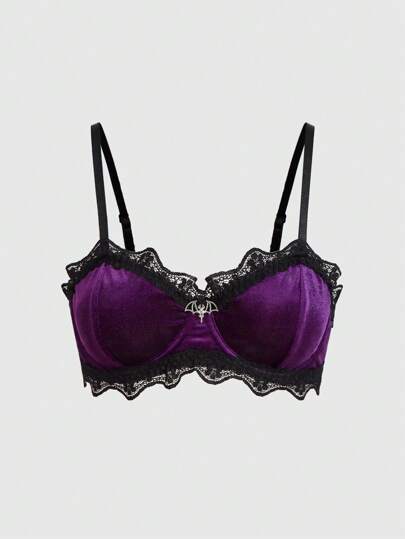 Grunge Punk Soutien-gorge en dentelle avec pendentif en forme de chauve-souris, en velours et avec insertion de baleines