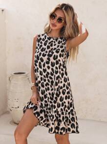 SHEIN LUNE 女士夏季豹紋印花蝴蝶結細節無袖迷你裙,適用於音樂會