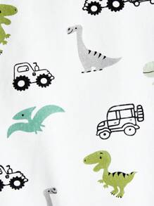 Cozy Pixies Conjunto De 2 Piezas Para Bebé Niño, Camiseta De Manga Corta Con Estampado De Dinosaurio Y Cuello Redondo Junto Con Pantalones Cortos De Un Solo Color