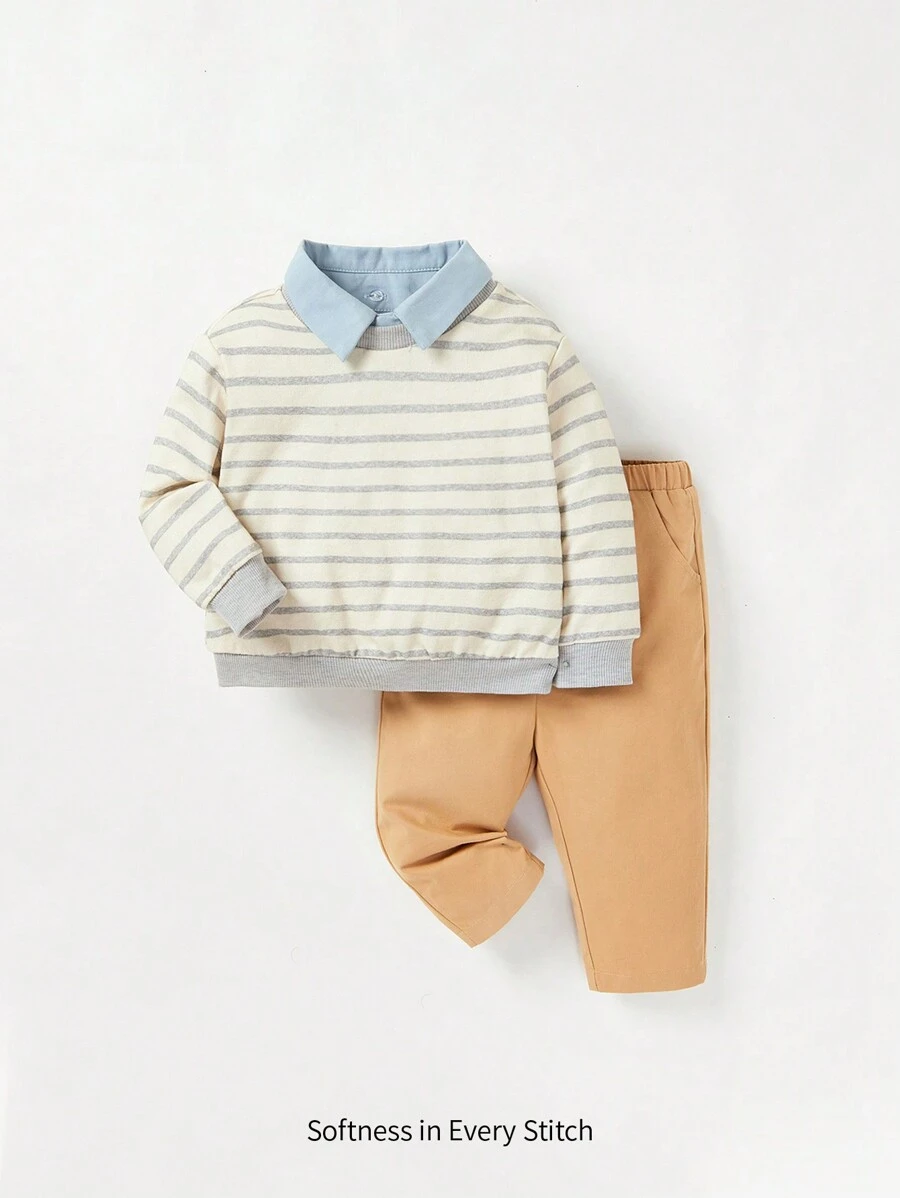 Cozy Pixies Bébé Fille Pantalon & Sweat-shirt À Rayures À Col Contrastant - Multicolore - Voir 1
