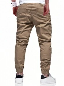 Manfinity Homme Loose Fit Men's Drawstring Waist Carrot Pants Long Slacks Plain Khaki Going Out, For Fall