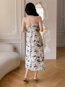 DAZY Mùa hè giản dị Ngày lễ In Hoa Dây đeo Mì Ý  Đầm - Xám - Xem 5