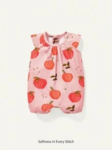 Cozy Pixies Mono casual de manga corta con cuello redondo y patrón de frutas para recién nacida niña