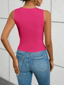 SHEIN Essnce Maieu de damă casual cu design asimetric, decupat, pentru vară - Roz fierbinte - Vizualizare 2