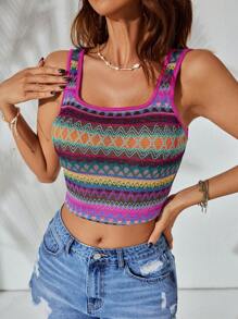 SHEIN VCAY Vacation Colorful Striped Slim Fit Cropped Women's Tank Top - Purple - View 6