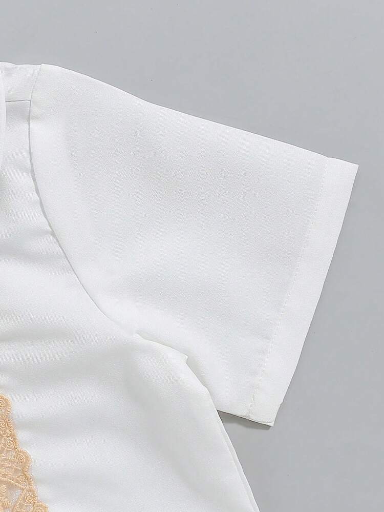 Baby Boy Summer 2pcs/Set Lightweight Lace Trimmed Short Sleeve Top And Shorts