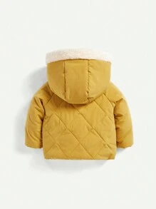 女婴翻盖口袋插肩袖保暖衬里连帽棉服外套