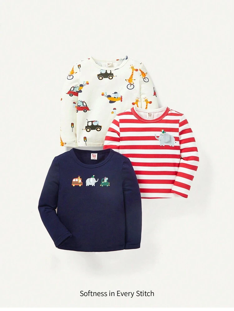 Baby Boy3pcs Striped & Cartoon Graphic Tee