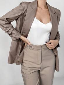 Mulvari Women'S Classic Lapel Collar Long Sleeve Coat - Coffee Brown - View 6