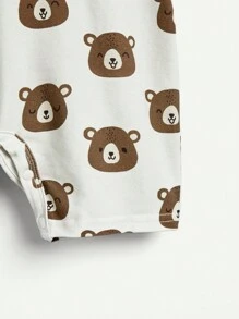 Cozy Pixies Conjunto De 4 Piezas De Mangas Cortas Con Dibujo De Osito Para Bebé Niño, Cuello Redondo Y Corbata De Lazo