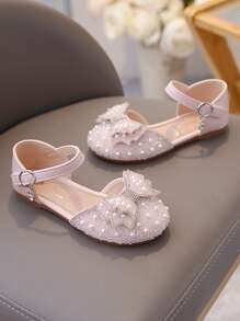Children Flat Sandals Girls Princess Sandals Rhinestone Bowknot Pearl Decoration Fashionable Closed Toe Sandals