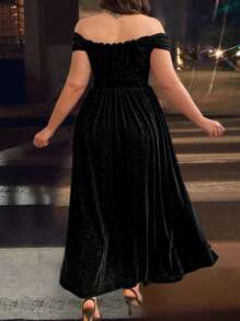 SHEIN Belle 大尺碼露肩高開衩下擺連身裙