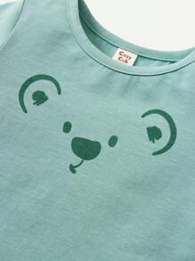 Cozy Pixies Conjunto De 3 Piezas De Camisetas De Manga Corta De Cuello Redondo Suave Tejido De Punto Para Niños, Con Patrones De Animales De Panda, Tigre Y Koala En Caricatura