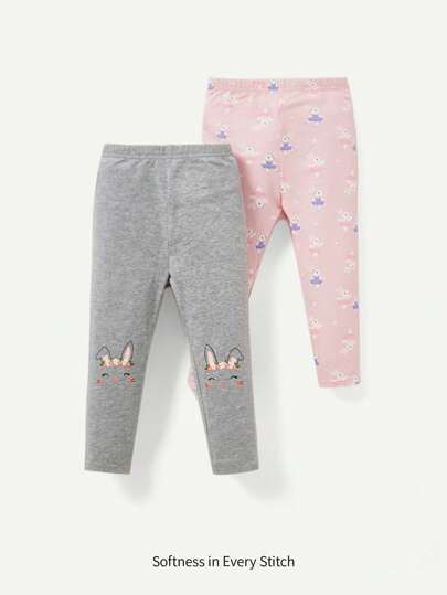 Cozy Pixies Baby Girl Cartoon Rabbit Printed Straight Leg Pants