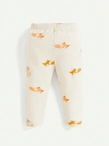 嬰兒男孩合身睡衣有趣的卡通動物圖案上衣和褲子套裝,圓領,長袖,四件裝 - 卡其色 - 查看 8