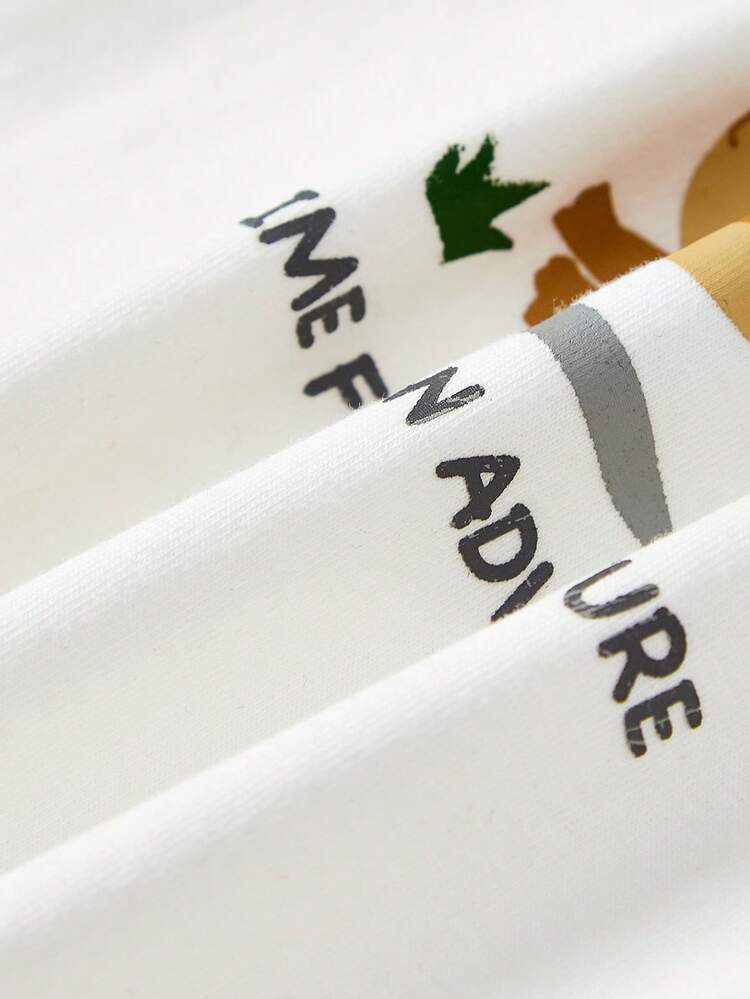 3pcs Baby Boys' Cartoon Animal Pattern Jumper With Raglan Sleeve Design And Regular Fit Crewneck Sweatshirt Set