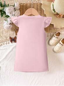 Robe à manches courtes et col châle imprimée, pour bébé fille, décontractée, pour le printemps/l'été - Rose bonbon - Voir 2