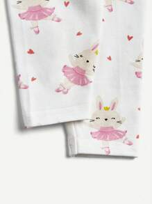 4pcs/Set Baby Girls' Flower Print Rabbit Applique Round Neck Short Sleeve Top And Snug Fit Pants Outfits Matching Set - Multicolor - View 5