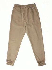 Manfinity Homme Loose Fit Men's Drawstring Waist Carrot Pants Long Slacks Plain Khaki Going Out, For Fall