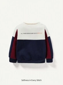 Cozy Pixies Baby Boy Colorblock Slogan Graphic Sweatshirt - Apricot - View 1