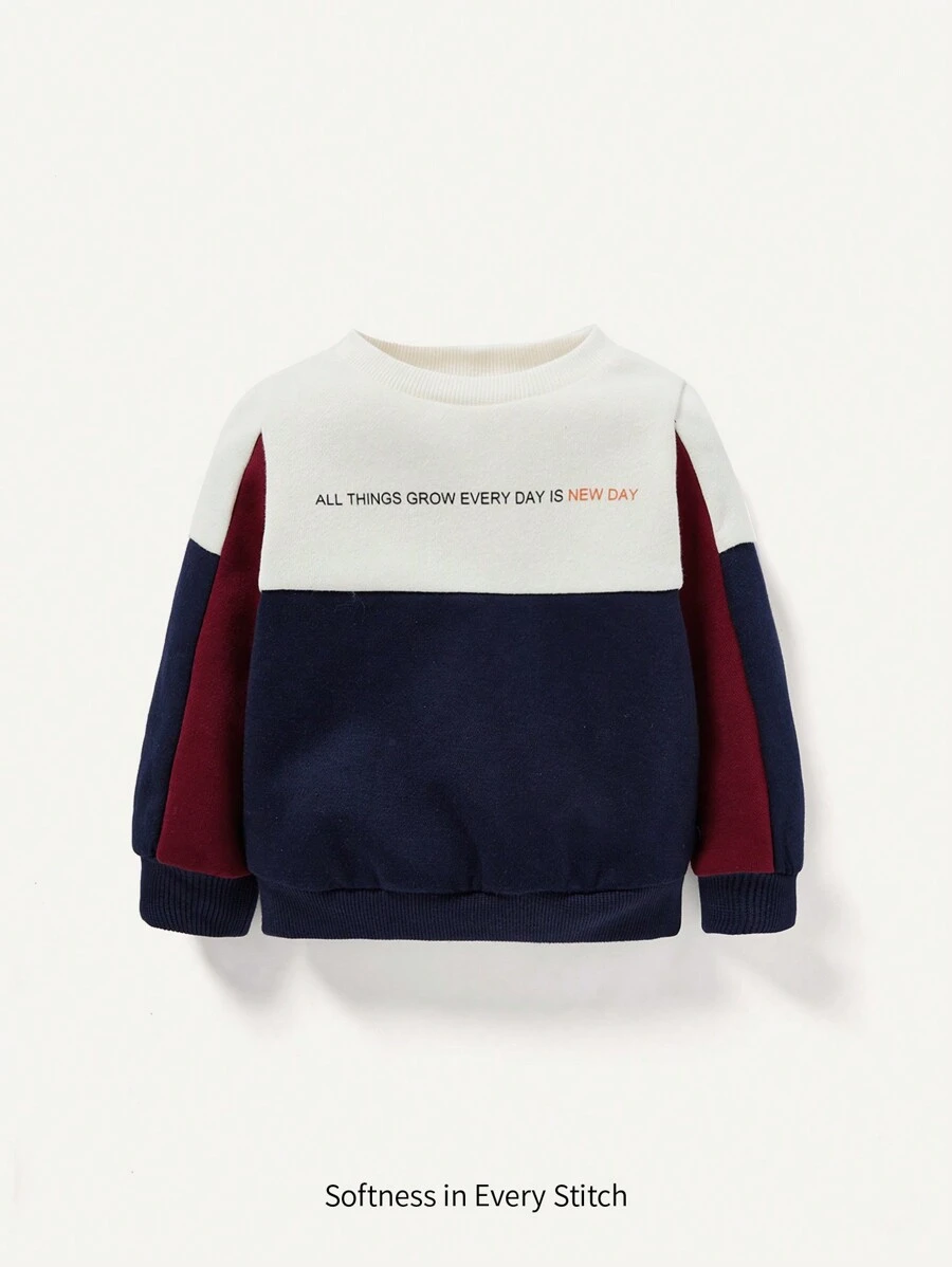 Cozy Pixies Baby Boy Colorblock Slogan Graphic Sweatshirt - Apricot - View 1