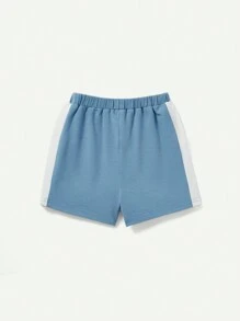 Cozy Pixies Em bé Con trai Lá thư In Tương phản Màu sắc Áo polo Và Giải trí Bộ quần short - Màu xanh lam - Xem 2