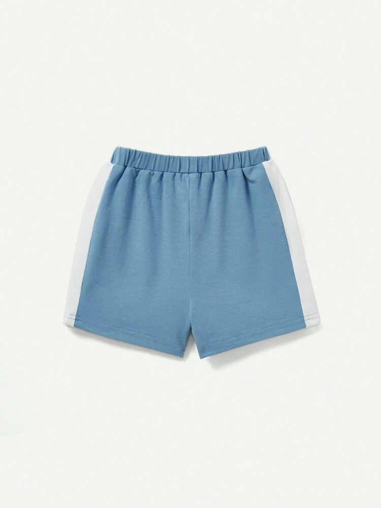 Baby Boys' Letter Printed Contrast Color Polo Shirt And Casual Shorts Set