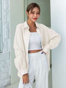 DAZY 女性實色休閒萬用長袖襯衫 - 白色 - 查看 5