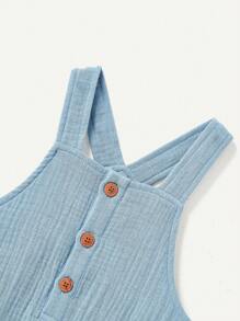 Cozy Pixies 男嬰純色背帶褲,附補丁細節與連結封口 - 藍色 - 查看 4