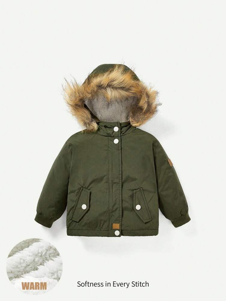 Baby Girl Fuzzy Trim Hooded Thermal Lined Jacket