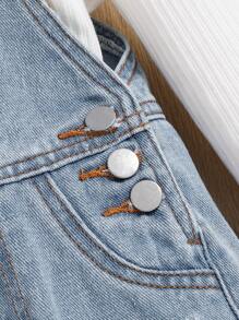 SHEIN Baby Girl Ripped Denim Overalls - Light Wash - View 5