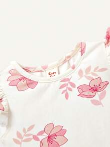 Cozy Pixies 嬰兒女孩花紋荷葉領連身褲上衣配短褲套裝 - 粉色 - 查看 5