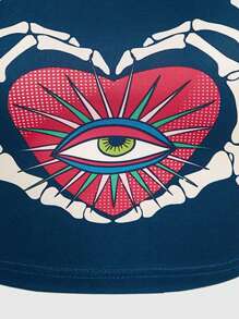 Doodleandpattern Gothic Heart Eyes Skull Print Women's Camisole - Navy Blue - View 3
