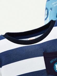 Cozy Pixies Baby Jungen 2 Stück Gestreift & Cartoon Grafik Sweatshirt - Blau - Übersicht 3