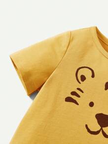 Cozy Pixies Conjunto De 3 Piezas De Camisetas De Manga Corta De Cuello Redondo Suave Tejido De Punto Para Niños, Con Patrones De Animales De Panda, Tigre Y Koala En Caricatura