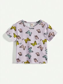 Cozy Pixies 3pcs Baby Girls' Butterfly Pattern Solid Short Sleeve T-Shirt With Round Neck And Regular Shoulders Print - Multicolor - View 8