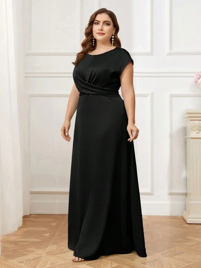 SHEIN Belle 女士露肩交叉腰帶蝴蝶結優雅大尺碼伴娘禮服裙