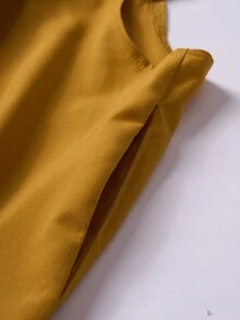 Plus Size Summer Casual Pleated Loose Wide Leg Bib Pants With Slant Pockets - Yellow - View 5