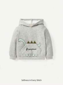 Cozy Pixies 男嬰字母&恐龍印花袋鼠口袋連帽衫 - 淺灰色 - 查看 1
