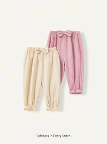 Cozy Pixies Baby Girl Elastic Waist Solid Color Pants With Ruffle Hem 2pcs/Set