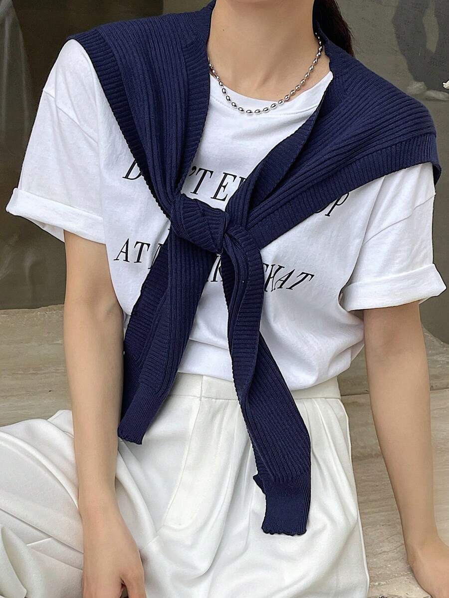 DAZY Blue Sleeveless Knitted Top - Navy Blue - View 1