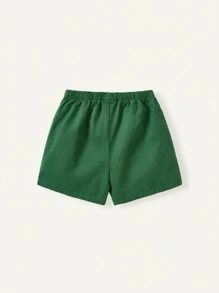 Cozy Pixies Baby Boy Letter Pattern Round Neck Short-Sleeved Top And Decorative Plaid Casual Shorts Two-Piece Suit - Green - View 3