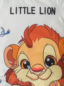 寶寶男孩可愛獅子印花短袖短褲兩件套休閒家居套裝緊身