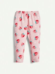 Cozy Pixies Conjunto de blusa de volantes con estampado de fresa y pantalones con pies para niña pequeña con diseño de dibujos animados