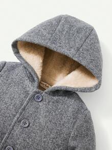 Baby Boy Button Front Thermal Lined Hooded Overcoat - Grey - View 5