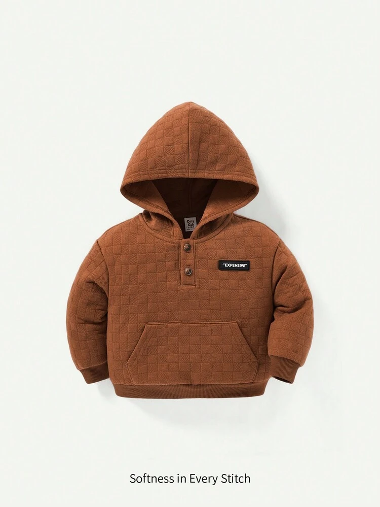 Baby Boy Letter Patched Kangaroo Pocket Sweatshirt