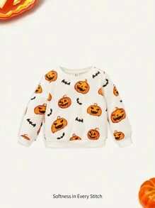 Cozy Pixies Baby Boy Halloween Pumpkin & Bat Print Pullover,In Fall/Winter - Multicolor - View 1