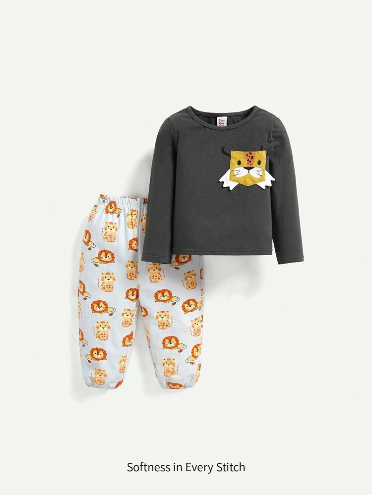 Baby Boy Cartoon Graphic Tee & Sweatpants Matching Set