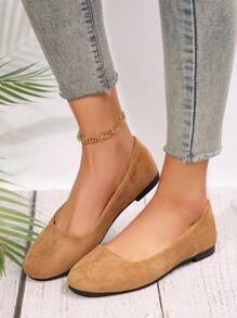 Zapatos planos simples y cómodos de talla grande para mujer para primavera y otoño, punta redonda, estilo sin cordones, ligeros, talla 35-43